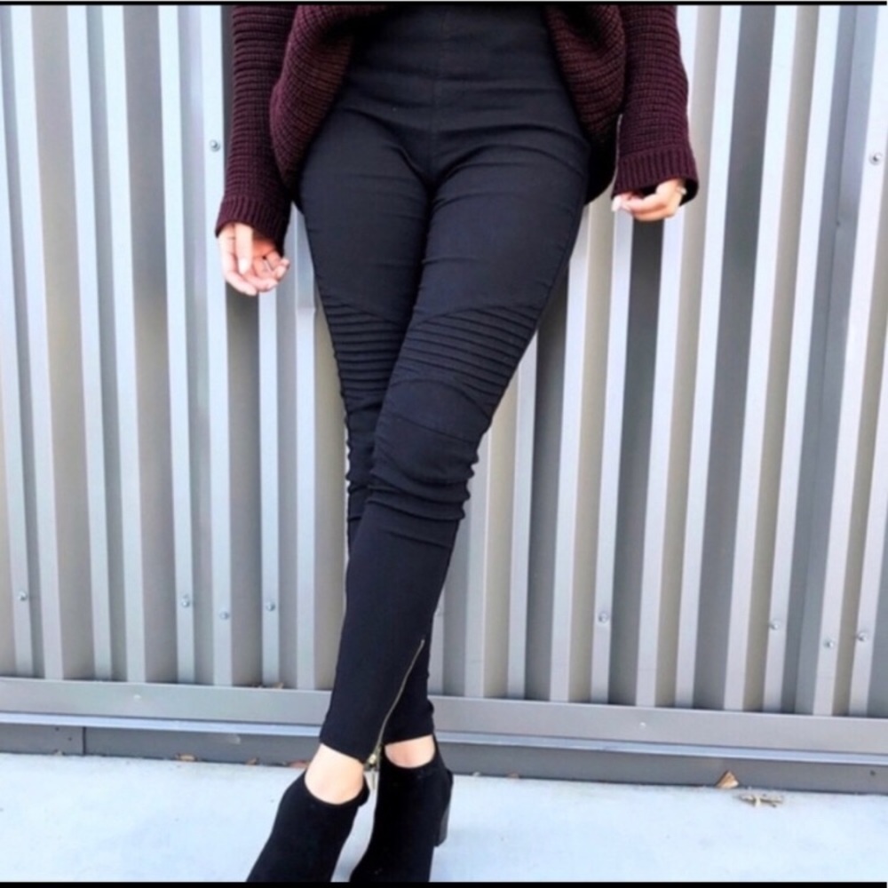 Stretchy Black Moto Biker Pants